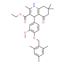 ChemSpider 2D Image | Ethyl 4-[4-(mesitylmethoxy)-3-methoxyphenyl]-2,7,7-trimethyl-5-oxo-1,4,5,6,7,8-hexahydro-3-quinolinecarboxylate | C32H39NO5