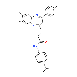 ChemSpider 2D Image | 2-{[4-(4-Chlorophenyl)-7,8-dimethyl-3H-1,5-benzodiazepin-2-yl]sulfanyl}-N-(4-isopropylphenyl)acetamide | C28H28ClN3OS