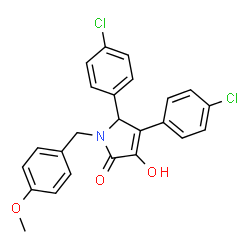 ChemSpider 2D Image | 4,5-Bis(4-chlorophenyl)-3-hydroxy-1-(4-methoxybenzyl)-1,5-dihydro-2H-pyrrol-2-one | C24H19Cl2NO3