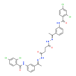 ChemSpider 2D Image | N,N'-[(1,4-Dioxo-1,4-butanediyl)bis(2-hydrazinyl-1-ylidene-1-ethyl-1-ylidene-3,1-phenylene)]bis(2,4-dichlorobenzamide) | C34H28Cl4N6O4