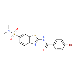 ChemSpider 2D Image | 4-Bromo-N-[6-(dimethylsulfamoyl)-1,3-benzothiazol-2-yl]benzamide | C16H14BrN3O3S2