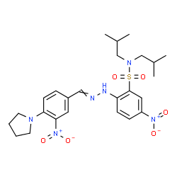 ChemSpider 2D Image | N,N-Diisobutyl-5-nitro-2-{2-[3-nitro-4-(1-pyrrolidinyl)benzylidene]hydrazino}benzenesulfonamide | C25H34N6O6S