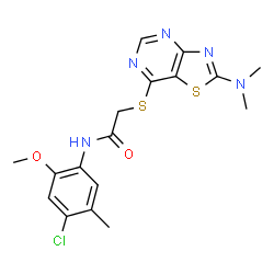 ChemSpider 2D Image | N-(4-Chloro-2-methoxy-5-methylphenyl)-2-{[2-(dimethylamino)[1,3]thiazolo[4,5-d]pyrimidin-7-yl]sulfanyl}acetamide | C17H18ClN5O2S2