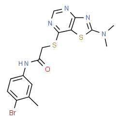 ChemSpider 2D Image | N-(4-Bromo-3-methylphenyl)-2-{[2-(dimethylamino)[1,3]thiazolo[4,5-d]pyrimidin-7-yl]sulfanyl}acetamide | C16H16BrN5OS2