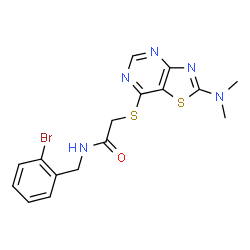 ChemSpider 2D Image | N-(2-Bromobenzyl)-2-{[2-(dimethylamino)[1,3]thiazolo[4,5-d]pyrimidin-7-yl]sulfanyl}acetamide | C16H16BrN5OS2
