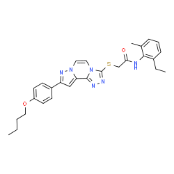 ChemSpider 2D Image | 2-{[9-(4-Butoxyphenyl)pyrazolo[1,5-a][1,2,4]triazolo[3,4-c]pyrazin-3-yl]sulfanyl}-N-(2-ethyl-6-methylphenyl)acetamide | C28H30N6O2S