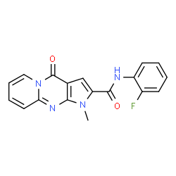 ChemSpider 2D Image | N-(2-Fluorophenyl)-1-methyl-4-oxo-1,4-dihydropyrido[1,2-a]pyrrolo[2,3-d]pyrimidine-2-carboxamide | C18H13FN4O2