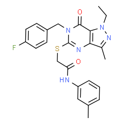 ChemSpider 2D Image | 2-{[1-Ethyl-6-(4-fluorobenzyl)-3-methyl-7-oxo-6,7-dihydro-1H-pyrazolo[4,3-d]pyrimidin-5-yl]sulfanyl}-N-(3-methylphenyl)acetamide | C24H24FN5O2S