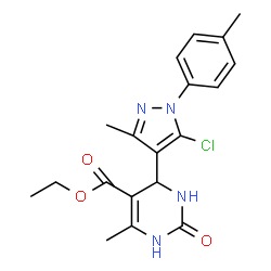 ChemSpider 2D Image | Ethyl 4-[5-chloro-3-methyl-1-(4-methylphenyl)-1H-pyrazol-4-yl]-6-methyl-2-oxo-1,2,3,4-tetrahydro-5-pyrimidinecarboxylate | C19H21ClN4O3