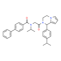 ChemSpider 2D Image | N-Isopropyl-N-{2-[1-(4-isopropylphenyl)-3,4-dihydropyrrolo[1,2-a]pyrazin-2(1H)-yl]-2-oxoethyl}-4-biphenylcarboxamide | C34H37N3O2