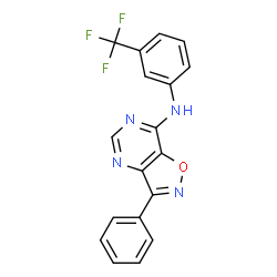 ChemSpider 2D Image | 3-Phenyl-N-[3-(trifluoromethyl)phenyl][1,2]oxazolo[4,5-d]pyrimidin-7-amine | C18H11F3N4O