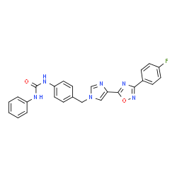 ChemSpider 2D Image | 1-[4-({4-[3-(4-Fluorophenyl)-1,2,4-oxadiazol-5-yl]-1H-imidazol-1-yl}methyl)phenyl]-3-phenylurea | C25H19FN6O2