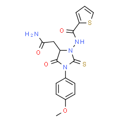ChemSpider 2D Image | N-[5-(2-Amino-2-oxoethyl)-3-(4-methoxyphenyl)-4-oxo-2-thioxo-1-imidazolidinyl]-2-thiophenecarboxamide | C17H16N4O4S2