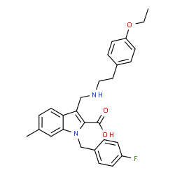 ChemSpider 2D Image | 3-({[2-(4-Ethoxyphenyl)ethyl]amino}methyl)-1-(4-fluorobenzyl)-6-methyl-1H-indole-2-carboxylic acid | C28H29FN2O3