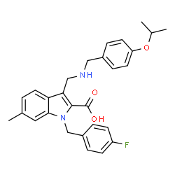 ChemSpider 2D Image | 1-(4-Fluorobenzyl)-3-{[(4-isopropoxybenzyl)amino]methyl}-6-methyl-1H-indole-2-carboxylic acid | C28H29FN2O3