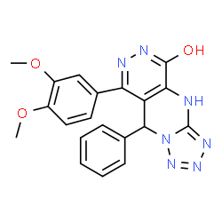 ChemSpider 2D Image | 8-(3,4-Dimethoxyphenyl)-9-phenyl-1,9-dihydrotetrazolo[1',5':1,2]pyrimido[4,5-d]pyridazin-5(6H)-one | C20H17N7O3