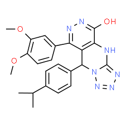 ChemSpider 2D Image | 8-(3,4-Dimethoxyphenyl)-9-(4-isopropylphenyl)-1,9-dihydrotetrazolo[1',5':1,2]pyrimido[4,5-d]pyridazin-5(6H)-one | C23H23N7O3