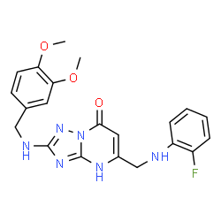 ChemSpider 2D Image | 2-[(3,4-Dimethoxybenzyl)amino]-5-{[(2-fluorophenyl)amino]methyl}[1,2,4]triazolo[1,5-a]pyrimidin-7(3H)-one | C21H21FN6O3