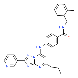 ChemSpider 2D Image | N-(2-Methylbenzyl)-4-{[5-propyl-2-(3-pyridinyl)[1,2,4]triazolo[1,5-a]pyrimidin-7-yl]amino}benzamide | C28H27N7O