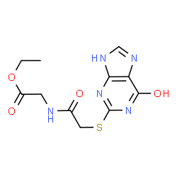 ChemSpider 2D Image | Ethyl N-{[(6-oxo-6,7-dihydro-1H-purin-2-yl)sulfanyl]acetyl}glycinate | C11H13N5O4S