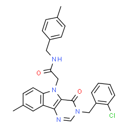 ChemSpider 2D Image | 2-[3-(2-Chlorobenzyl)-8-methyl-4-oxo-3,4-dihydro-5H-pyrimido[5,4-b]indol-5-yl]-N-(4-methylbenzyl)acetamide | C28H25ClN4O2