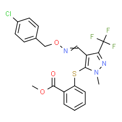 ChemSpider 2D Image | Methyl 2-{[4-({[(4-chlorobenzyl)oxy]imino}methyl)-1-methyl-3-(trifluoromethyl)-1H-pyrazol-5-yl]sulfanyl}benzoate | C21H17ClF3N3O3S