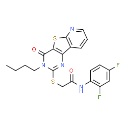 ChemSpider 2D Image | 2-[(3-Butyl-4-oxo-3,4-dihydropyrido[3',2':4,5]thieno[3,2-d]pyrimidin-2-yl)sulfanyl]-N-(2,4-difluorophenyl)acetamide | C21H18F2N4O2S2