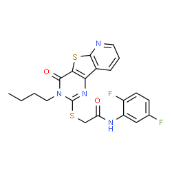 ChemSpider 2D Image | 2-[(3-Butyl-4-oxo-3,4-dihydropyrido[3',2':4,5]thieno[3,2-d]pyrimidin-2-yl)sulfanyl]-N-(2,5-difluorophenyl)acetamide | C21H18F2N4O2S2