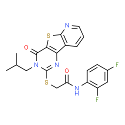 ChemSpider 2D Image | N-(2,4-Difluorophenyl)-2-[(3-isobutyl-4-oxo-3,4-dihydropyrido[3',2':4,5]thieno[3,2-d]pyrimidin-2-yl)sulfanyl]acetamide | C21H18F2N4O2S2