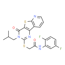 ChemSpider 2D Image | N-(2,5-Difluorophenyl)-2-[(3-isobutyl-4-oxo-3,4-dihydropyrido[3',2':4,5]thieno[3,2-d]pyrimidin-2-yl)sulfanyl]acetamide | C21H18F2N4O2S2
