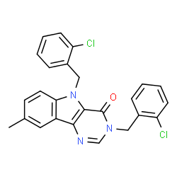 ChemSpider 2D Image | 3,5-Bis(2-chlorobenzyl)-8-methyl-3,5-dihydro-4H-pyrimido[5,4-b]indol-4-one | C25H19Cl2N3O
