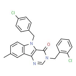 ChemSpider 2D Image | 3-(2-Chlorobenzyl)-5-(4-chlorobenzyl)-8-methyl-3,5-dihydro-4H-pyrimido[5,4-b]indol-4-one | C25H19Cl2N3O