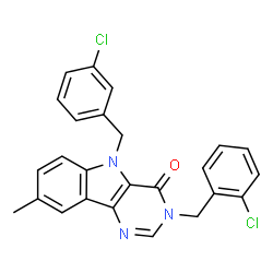 ChemSpider 2D Image | 3-(2-Chlorobenzyl)-5-(3-chlorobenzyl)-8-methyl-3,5-dihydro-4H-pyrimido[5,4-b]indol-4-one | C25H19Cl2N3O
