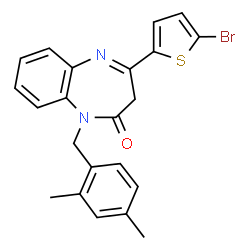 ChemSpider 2D Image | 4-(5-Bromo-2-thienyl)-1-(2,4-dimethylbenzyl)-1,3-dihydro-2H-1,5-benzodiazepin-2-one | C22H19BrN2OS