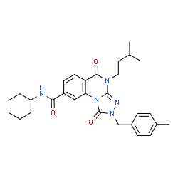 ChemSpider 2D Image | N-Cyclohexyl-2-(4-methylbenzyl)-4-(3-methylbutyl)-1,5-dioxo-1,2,4,5-tetrahydro[1,2,4]triazolo[4,3-a]quinazoline-8-carboxamide | C29H35N5O3