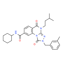 ChemSpider 2D Image | N-Cyclohexyl-2-(3-methylbenzyl)-4-(3-methylbutyl)-1,5-dioxo-1,2,4,5-tetrahydro[1,2,4]triazolo[4,3-a]quinazoline-8-carboxamide | C29H35N5O3