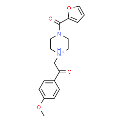 ChemSpider 2D Image | 4-(2-Furoyl)-1-[2-(4-methoxyphenyl)-2-oxoethyl]piperazin-1-ium | C18H21N2O4