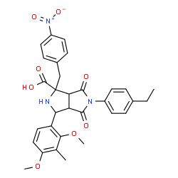 ChemSpider 2D Image | 3-(2,4-Dimethoxy-3-methylphenyl)-5-(4-ethylphenyl)-1-(4-nitrobenzyl)-4,6-dioxooctahydropyrrolo[3,4-c]pyrrole-1-carboxylic acid | C31H31N3O8