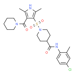 ChemSpider 2D Image | N-(4-Chloro-2-methylphenyl)-1-{[2,5-dimethyl-4-(1-piperidinylcarbonyl)-1H-pyrrol-3-yl]sulfonyl}-4-piperidinecarboxamide | C25H33ClN4O4S