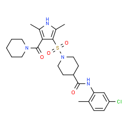 ChemSpider 2D Image | N-(5-Chloro-2-methylphenyl)-1-{[2,5-dimethyl-4-(1-piperidinylcarbonyl)-1H-pyrrol-3-yl]sulfonyl}-4-piperidinecarboxamide | C25H33ClN4O4S