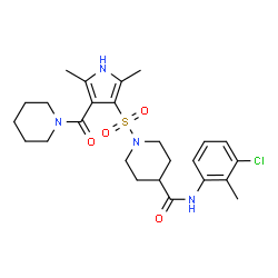 ChemSpider 2D Image | N-(3-Chloro-2-methylphenyl)-1-{[2,5-dimethyl-4-(1-piperidinylcarbonyl)-1H-pyrrol-3-yl]sulfonyl}-4-piperidinecarboxamide | C25H33ClN4O4S