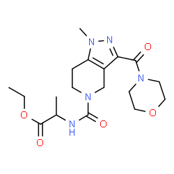 ChemSpider 2D Image | Ethyl N-{[1-methyl-3-(4-morpholinylcarbonyl)-1,4,6,7-tetrahydro-5H-pyrazolo[4,3-c]pyridin-5-yl]carbonyl}alaninate | C18H27N5O5