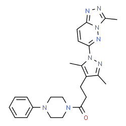ChemSpider 2D Image | 3-[3,5-Dimethyl-1-(3-methyl[1,2,4]triazolo[4,3-b]pyridazin-6-yl)-1H-pyrazol-4-yl]-1-(4-phenyl-1-piperazinyl)-1-propanone | C24H28N8O