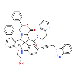 ChemSpider 2D Image | 5-[3-(1H-Benzotriazol-1-yl)-1-propyn-1-yl]-6'-[2-(2-hydroxyethoxy)phenyl]-1',2-dioxo-3',4'-diphenyl-N-[2-(2-pyridinyl)ethyl]-1,2,3',4',8',8a'-hexahydro-1'H-spiro[indole-3,7'-pyrrolo[2,1-c][1,4]oxazine
]-8'-carboxamide | C51H43N7O6