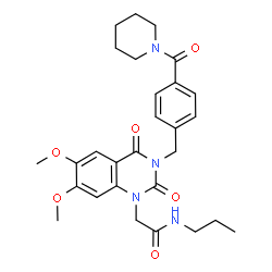 ChemSpider 2D Image | 2-{6,7-Dimethoxy-2,4-dioxo-3-[4-(1-piperidinylcarbonyl)benzyl]-3,4-dihydro-1(2H)-quinazolinyl}-N-propylacetamide | C28H34N4O6