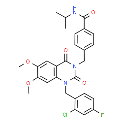ChemSpider 2D Image | 4-{[1-(2-Chloro-4-fluorobenzyl)-6,7-dimethoxy-2,4-dioxo-1,4-dihydro-3(2H)-quinazolinyl]methyl}-N-isopropylbenzamide | C28H27ClFN3O5