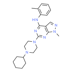 ChemSpider 2D Image | 6-(4-Cyclohexyl-1-piperazinyl)-1-methyl-N-(2-methylphenyl)-1H-pyrazolo[3,4-d]pyrimidin-4-amine | C23H31N7
