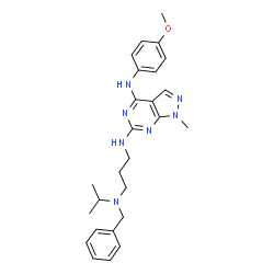 ChemSpider 2D Image | N~6~-{3-[Benzyl(isopropyl)amino]propyl}-N~4~-(4-methoxyphenyl)-1-methyl-1H-pyrazolo[3,4-d]pyrimidine-4,6-diamine | C26H33N7O