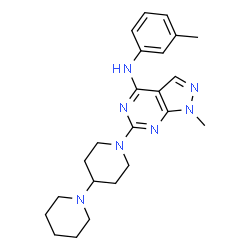 ChemSpider 2D Image | 6-(1,4'-Bipiperidin-1'-yl)-1-methyl-N-(3-methylphenyl)-1H-pyrazolo[3,4-d]pyrimidin-4-amine | C23H31N7