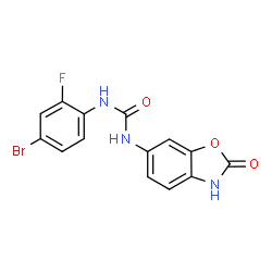 ChemSpider 2D Image | 1-(4-Bromo-2-fluorophenyl)-3-(2-oxo-2,3-dihydro-1,3-benzoxazol-6-yl)urea | C14H9BrFN3O3